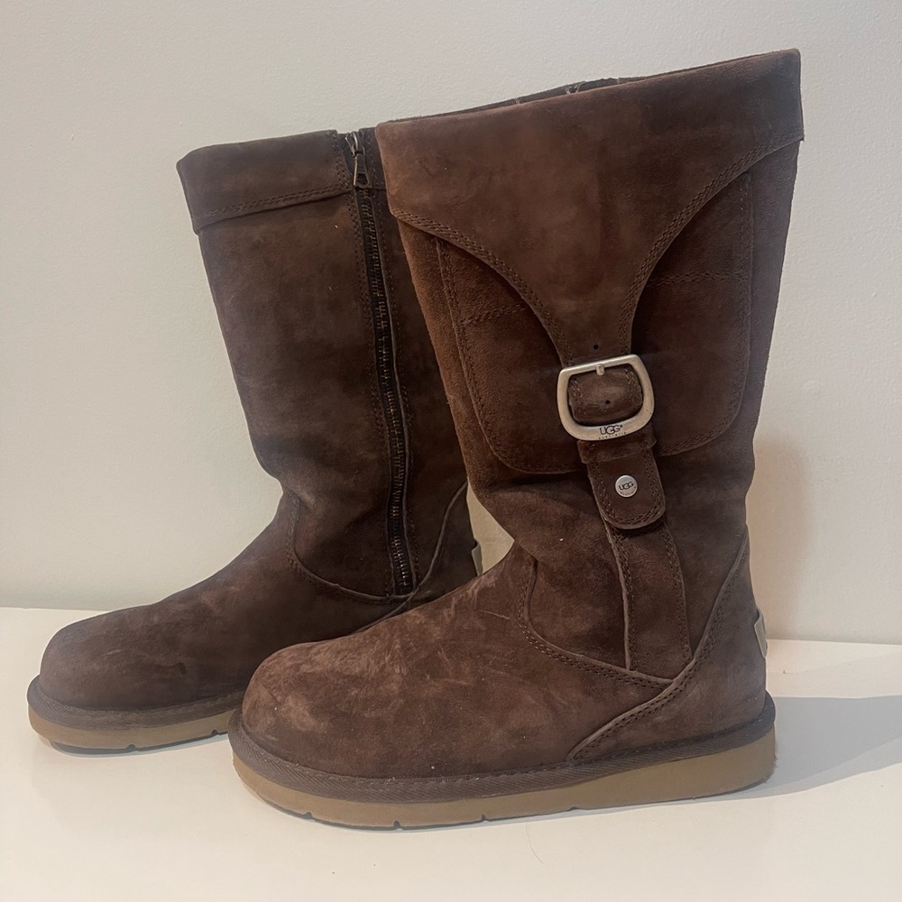 UGG Brown Mid-Calf Suede & Sherling Lined Boots with Buckles Size 7